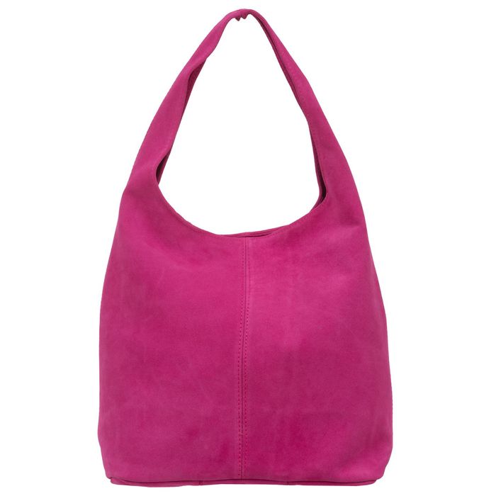 VERA PELLE torebka damska zamszowa worek z suwakiem V726 fuksja