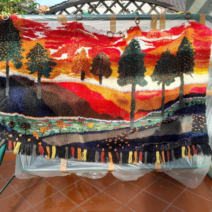 Unikatowy dywan /obraz na ścianę. Przetykana włóczka, vintage