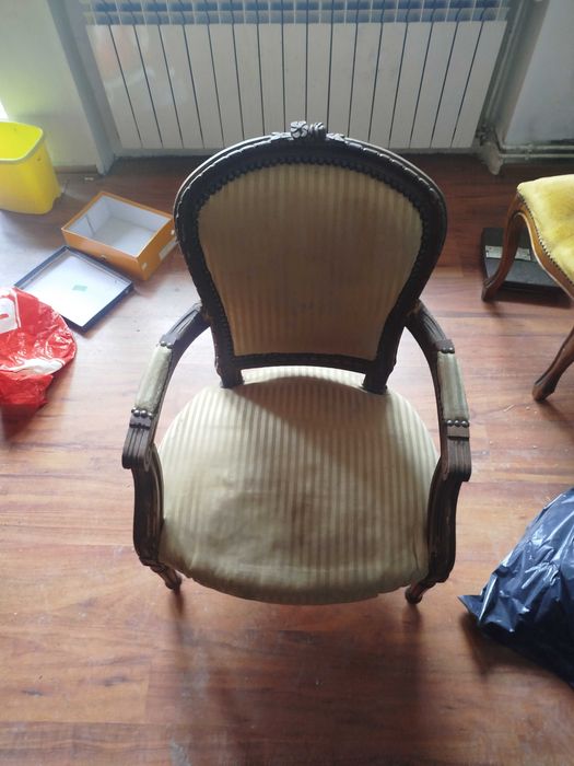 Antyczny Zestaw Salonowy ok. 1900 r. – 2 Krzesła + Fotel Gabinetowy