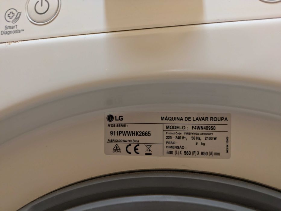 Máquina de lavar roupa LG 9 kg — para peças/reparação