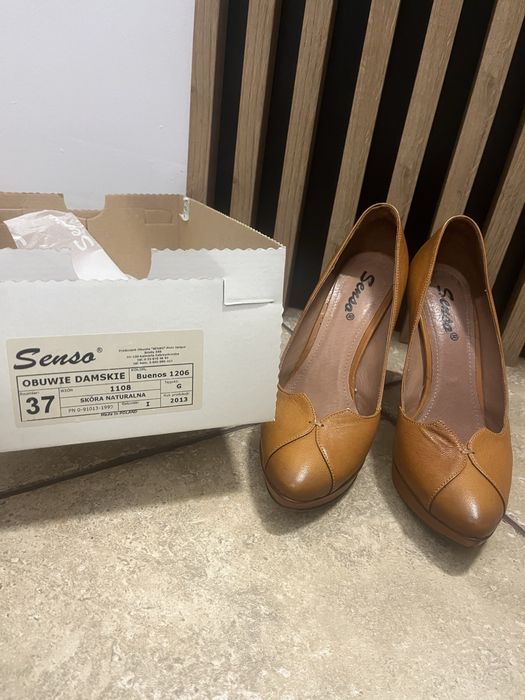 Buty na obcasie, Skóra naturalna, rozmiar 37, Senso, rudawe