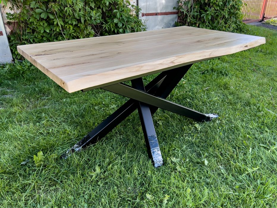 Stół Dębowy do Jadalni 200x90 cm Loft Lite Drewno Dąb Naturalny Stelaż Pająk Metalowe Nogi Industrial