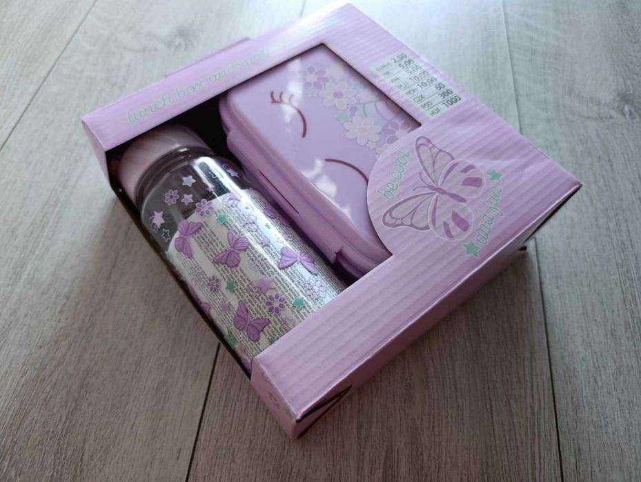 Liliowy komplet bidon + śniadaniówka NOWY