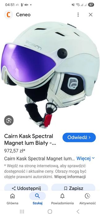 Szybka ,wizjer gogle podwójna na magnes do kasku CAIRN spectral magnet