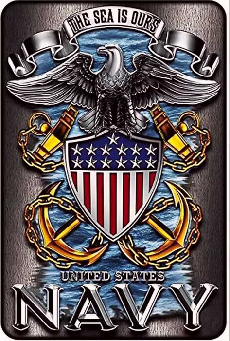 Плакат постер на металле  "ВМС США / US Navy. Орел и Якоря" 14х20 см