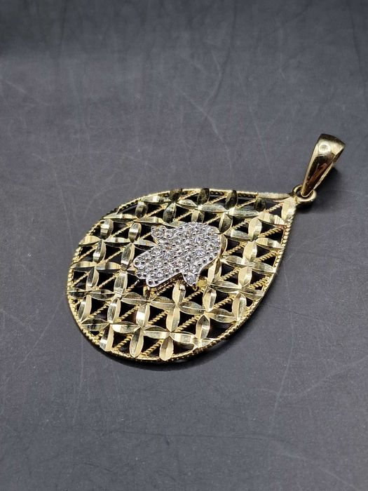 Nowa złota zawieszka, próba 585, Hamsa, ręka Fatimy