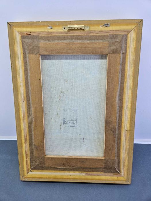 Obraz pejzaż olejny na płótnie w złotej drewnianej ramie