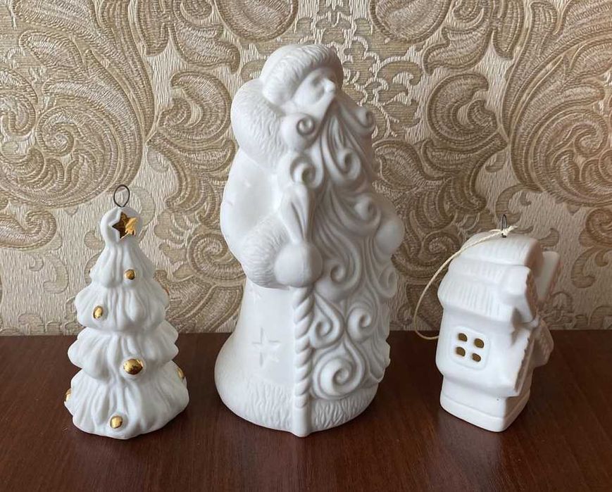 Набор Новогодних украшений игрушек Дед Мороз Ёлочка Мельница керамика