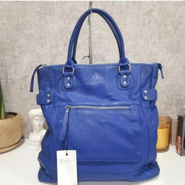 Кожаная сумка синяя