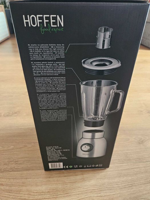 Blender kielichowy Hoffen -1,5l -600W - 5 stopniowa regulacja -szklany