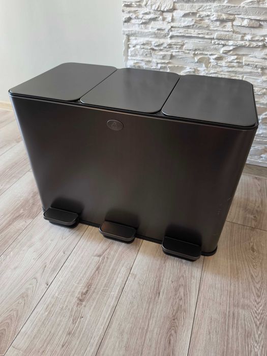 Kosz Do Segregacji Śmieci 3x15L (45L) - Stal, Czarny Mat, Soft-Close, Anti-Fingerprint