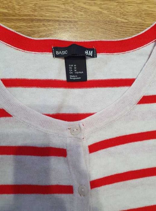 Sweterek biały w czerwone paski, H&M, rozm. M