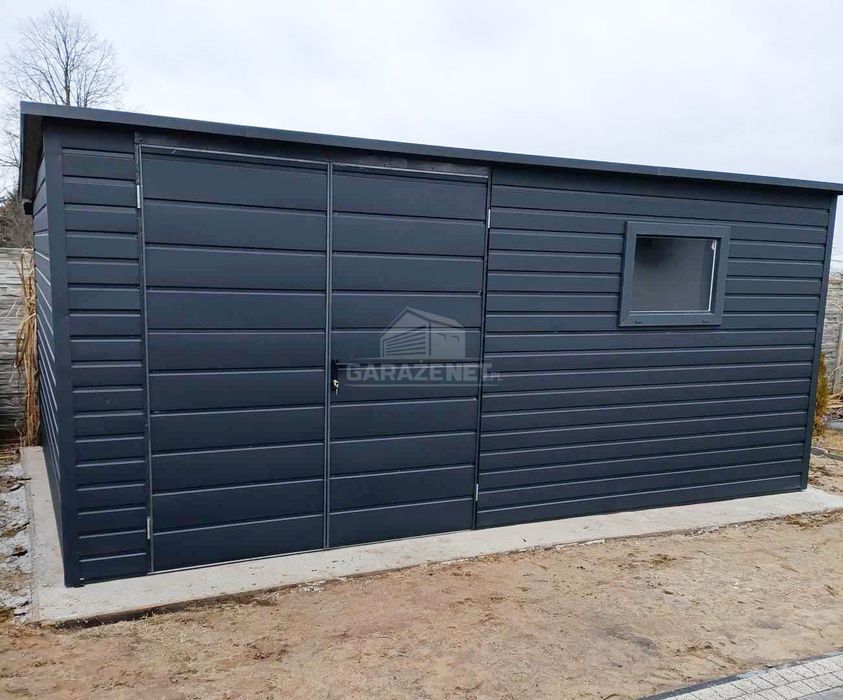 Schowek Domek Ogrodowy 5X3M Antracyt Dach Spad W Tył Ts982
