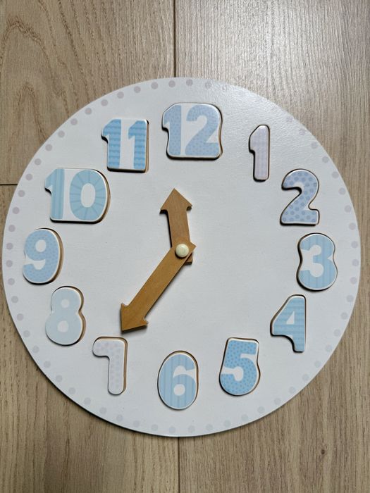 Drewniany edukacyjny zegar z puzzlami, stan idealny