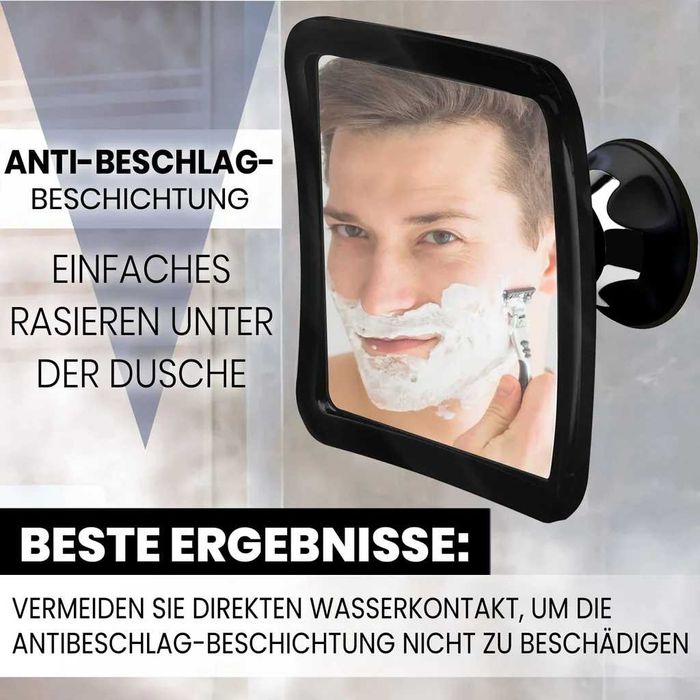 Зеркало для бритья,  душа/ванны не запотевающее на присоске черное