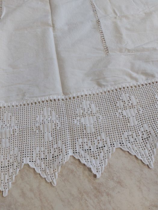 Conjunto 3 cortinas linho e crochet