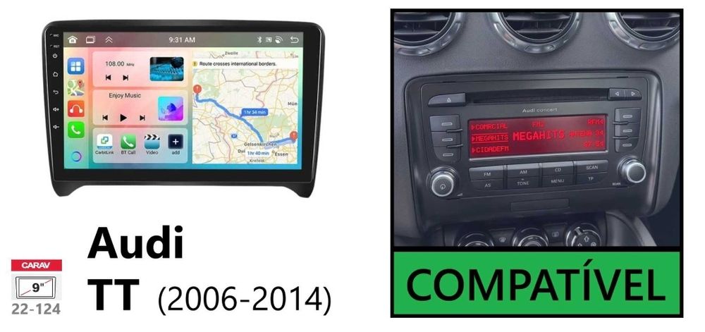 Radio Android 9" Audi TT + 4 GB RAM + 32 GB ROM +Carplay e Andr