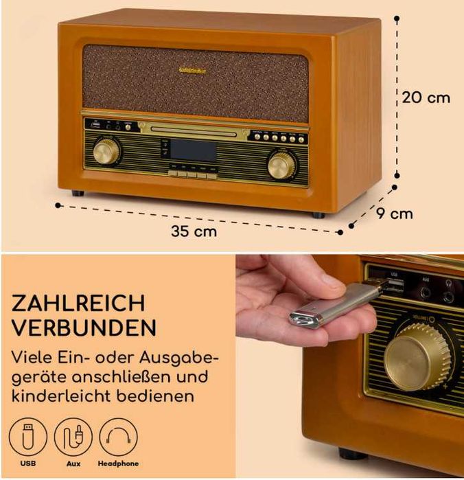 Ретро-стереосистема Auna Belle Epoque 1906 DAB, BT CD DAB USB УЦІНКА