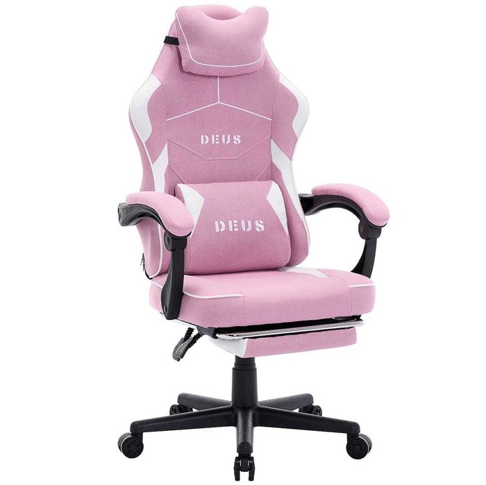 Fotel gamingowy DEUS EDGE Pink: Komfort, podnóżek i styl na kamerze