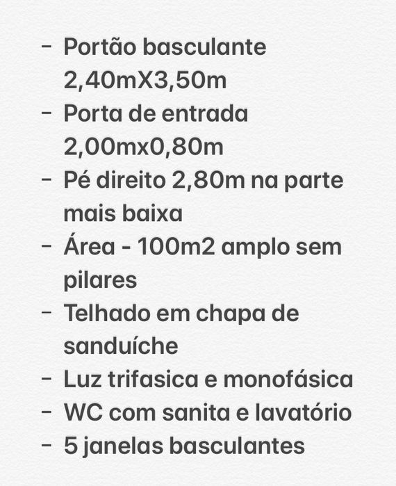 Alugo armazém com 100m2 amplo com WC