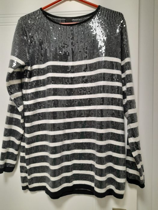 Bluzka czarno-biala z cekinami