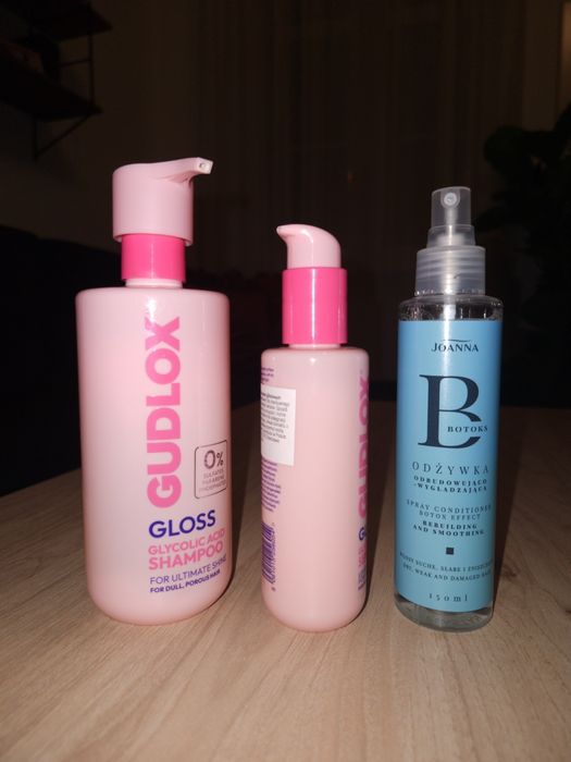 Zestaw do włosów Gudlox Gloss glycolic acid szampon + serum + gratis