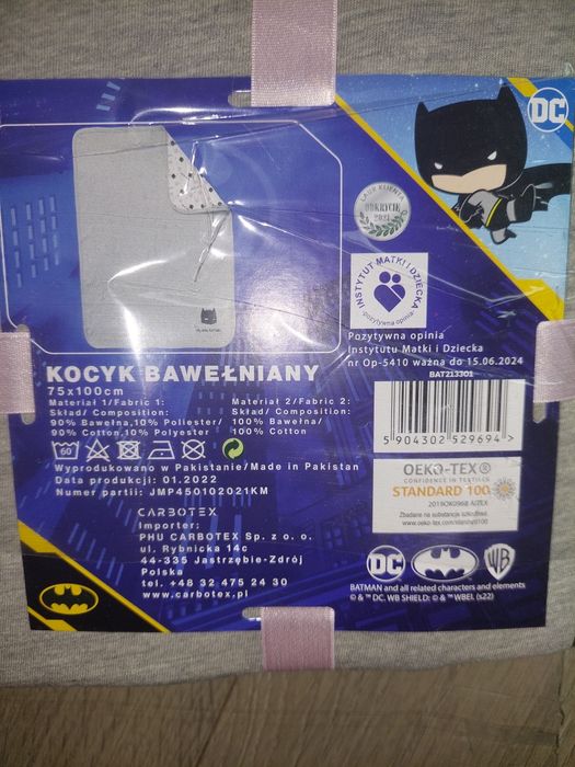 Nowy kocyk bawełniany batman 75x100