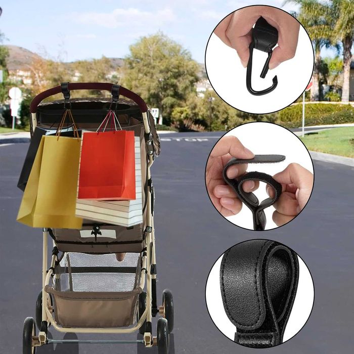 Hak do wózka dziecięcego uchwyt na torbę z karabińczykiem 2 sztuki