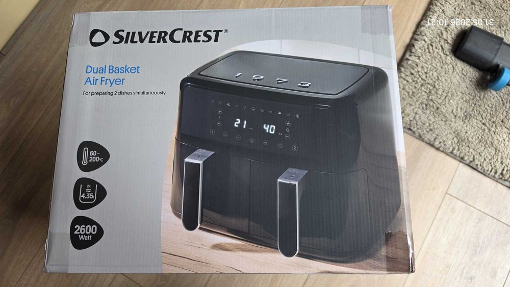 Podwójna frytkownica beztłuszczowa Silvercrest Air Fryer !!! 2600W !!!  2x4,35l czarna prawie nowa stan bdb