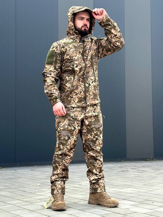 Тактичний костюм SoftShell на флісі піксель