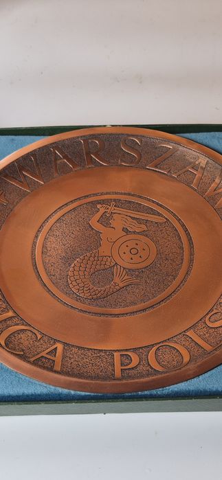 Cepelia PRL mosiężny talerz okazjonalny Warszawa w oryginalnym etui