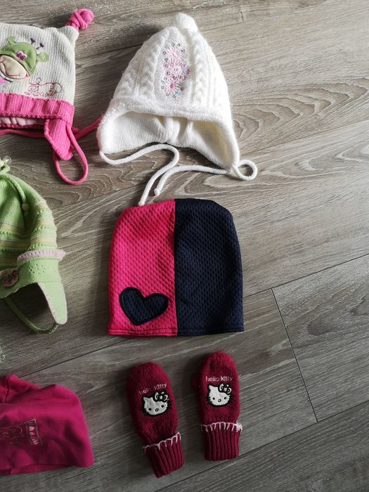 Czapka czapeczka rękawiczki hello kitty zimowa wiosna jesień komplet