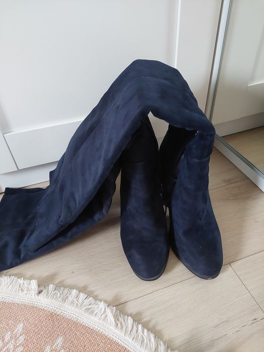 Wysokie kozaki za kolano granatowe navy blue zamszyk