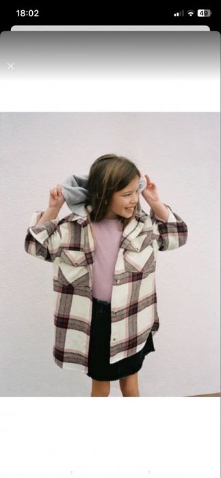 Стильная рубашка Zara для девочки, рост 140 см, с капюшоном