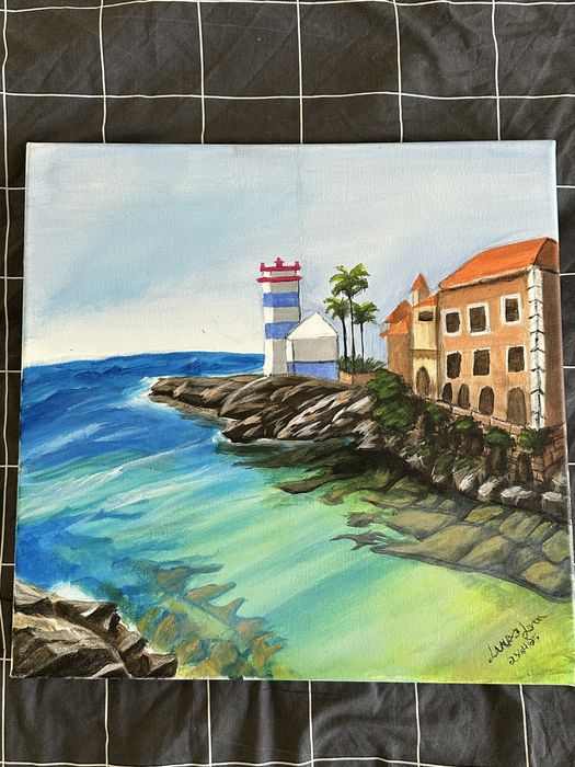 Pintura em tela, tinta acrilica, Cascais Farol