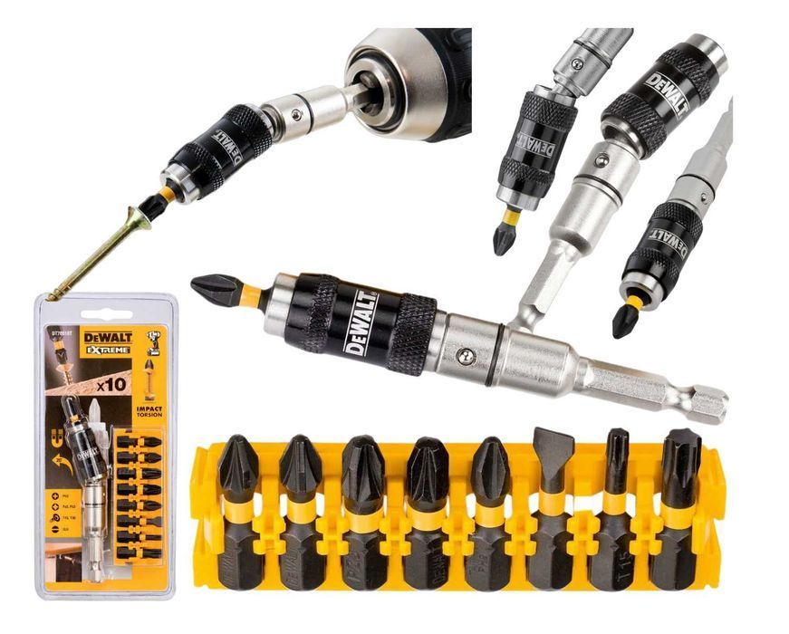 DEWALT 10-elementowy zestaw bitów udarowych + uchwyt przegubowy