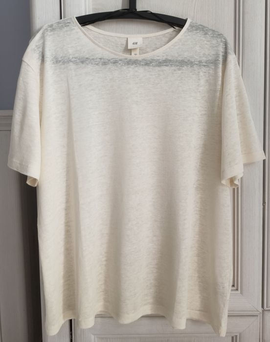 H&M lniany kremowy t-shirt basic classy 100% len jakość