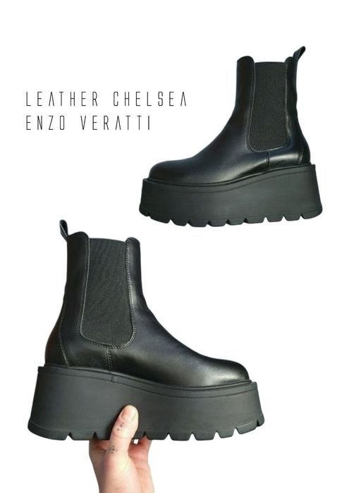 Шкіряні ботинки челсі на високій платформі