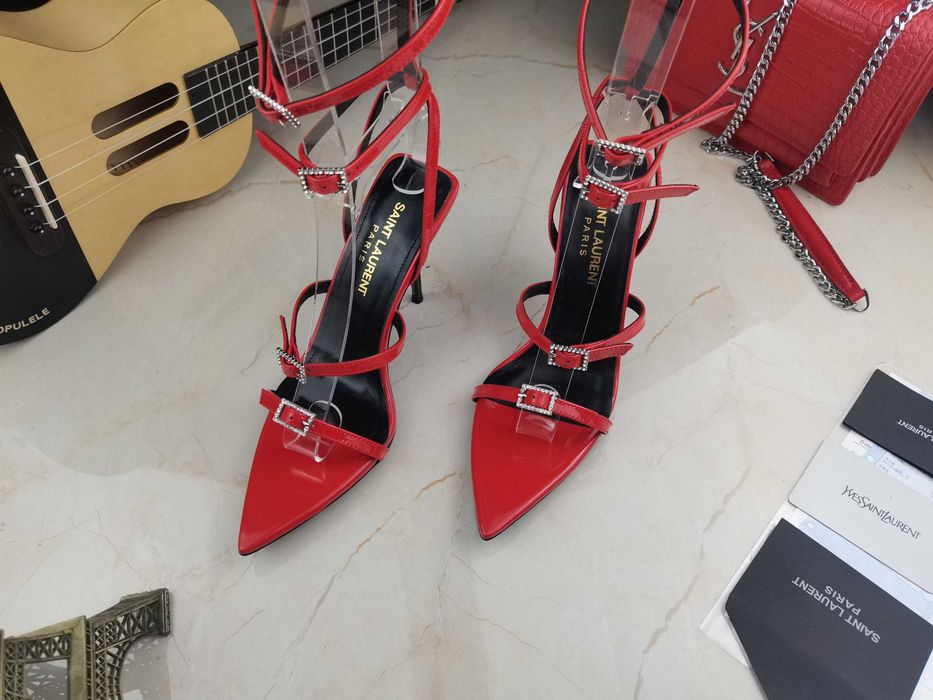 Buty Saint Laurent, YSL Czerwony Wysokie obcasy Sandały,