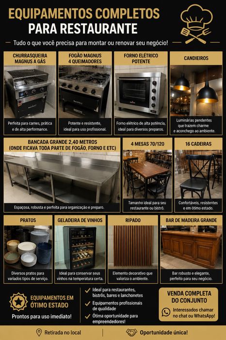 Lote Completo Equipamentos Restaurante Profissional – Magnus + Mobiliário