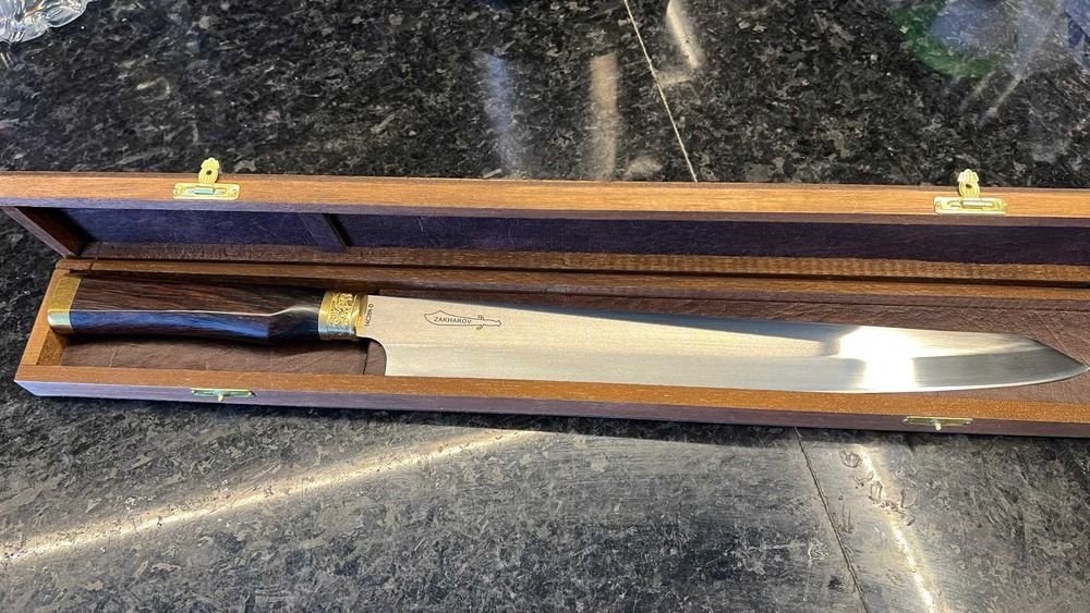 Faca de Chef artesanal 12” 30cm Zakharov Kiritsuke para Destro no Estojo de Madeira tipo Japonesa Sushi Sashimi