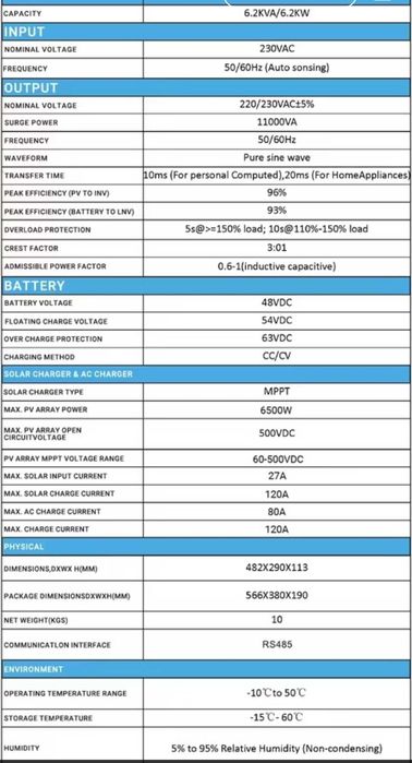 Гібридний сонячниЙ інвертор Anenji ANJ-6.2кW-48V-WIFI