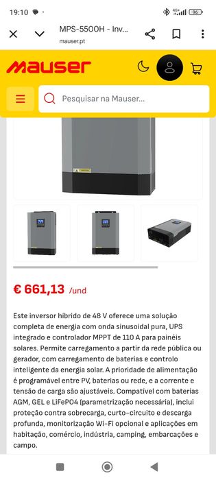 Inversor Híbrido 48V 5.5kW Onda Pura, UPS e  MPPT - NOVO
