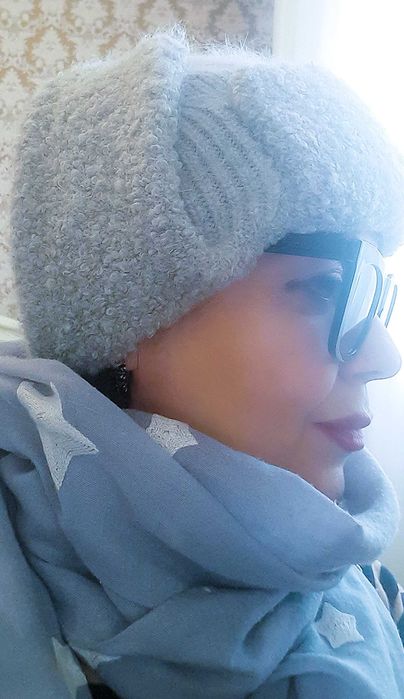 Шапка ушанка ангора серо- голубая