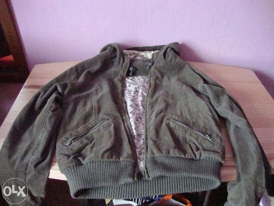 KURTKA sztruks ciemna zieleń wzorzysta podszewka CARRY OKAZJA!