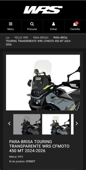 Vidro WRS CF Moto 450 MT