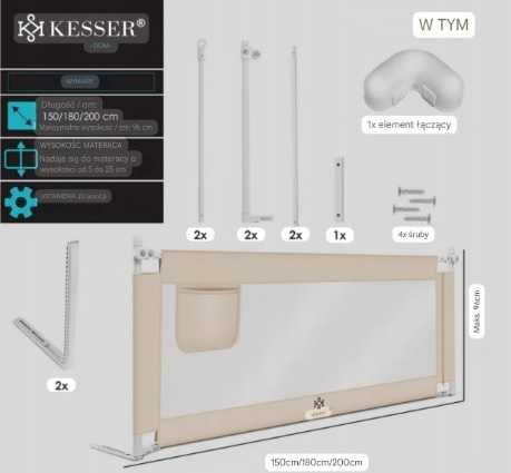 Barierka ochronna do łóżka dziecięcego KESSER® | Beżowy | 150 cm