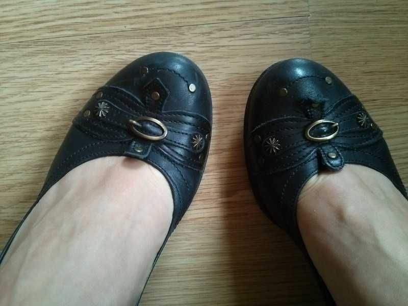 Pantofle na obcasie, ze skóry, wysoka jakość, rozmiar 38