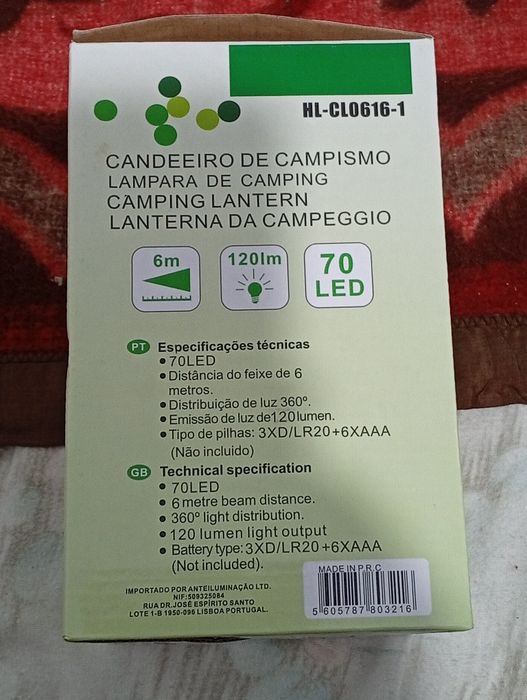 Lanterna de Campismo a pilhas nova em caixa