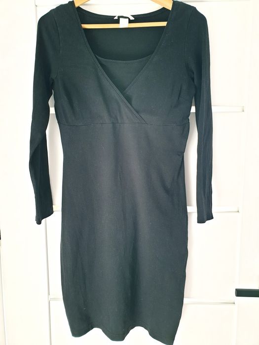 Sukienka czarna ciążowa z długim rękawem h&m mama rozmiar S